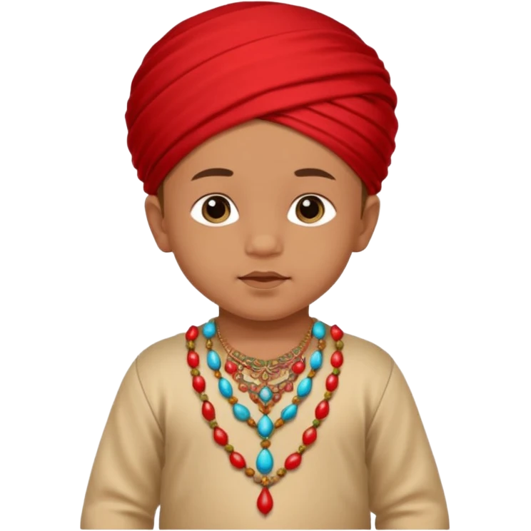  baby boy dressed in colorful ghalibiya with delicate decorations with a red Moracain tarbush  emoji