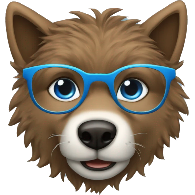 big brown furry wolf boy with blue eyes wearing round silver glasses emoji