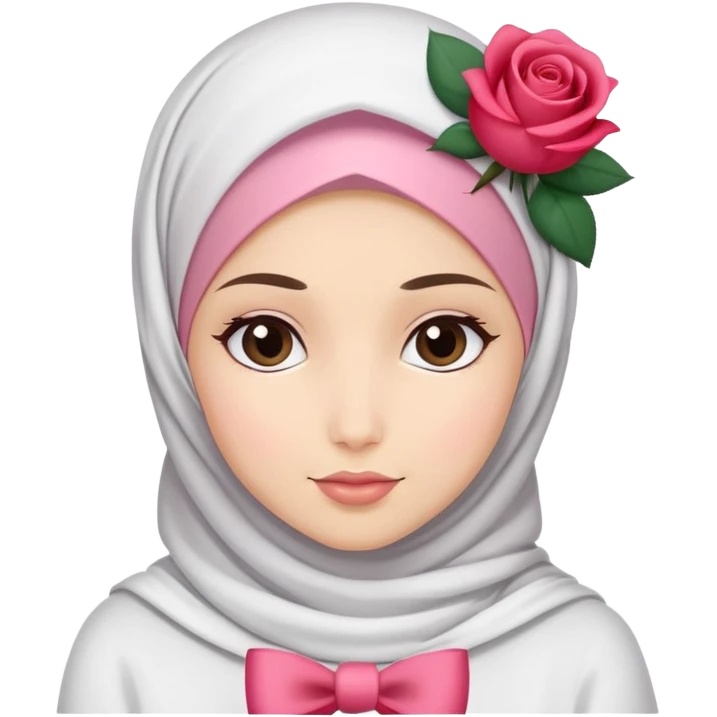 A white hijabi girl with a cute rose bow emoji