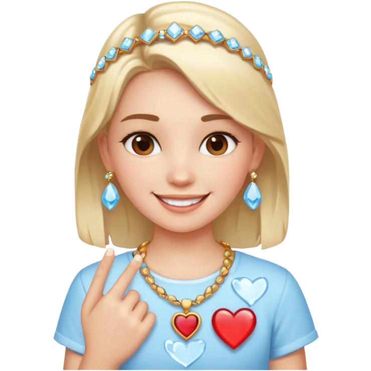 smiling girl with jewelry wearing shirt that says I heart Ice emoji