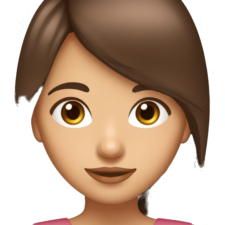 chica de apariencia de 16 años pelo color chocolate rojiso y con flequillo,blanca de piel ojos color marron oscuroojos  emoji