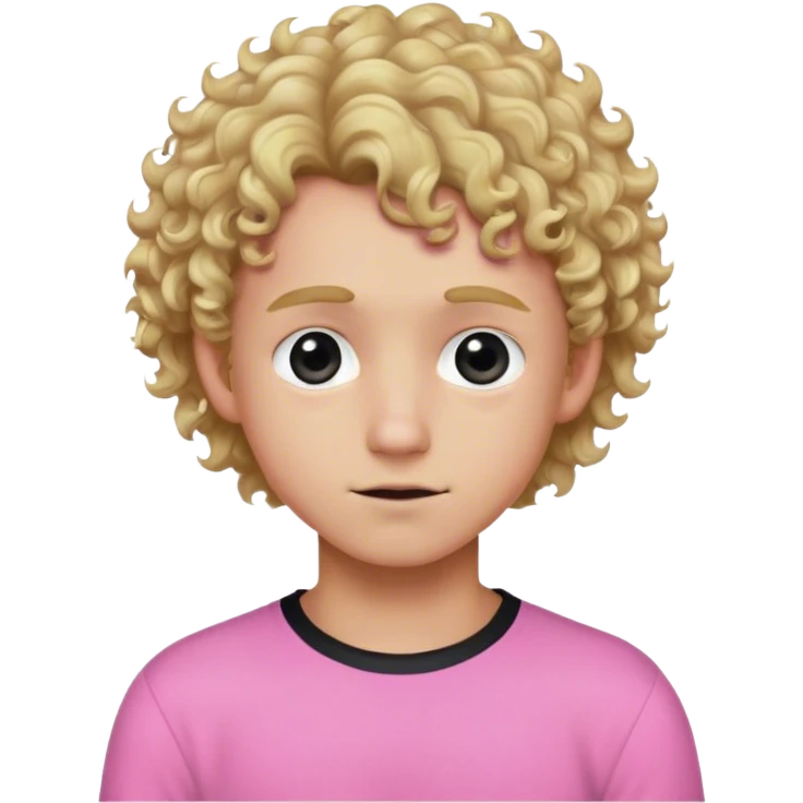 Blonde boy with dirty blonde curly hair in a pink long sleeve shirt with black eyes portrait emoji