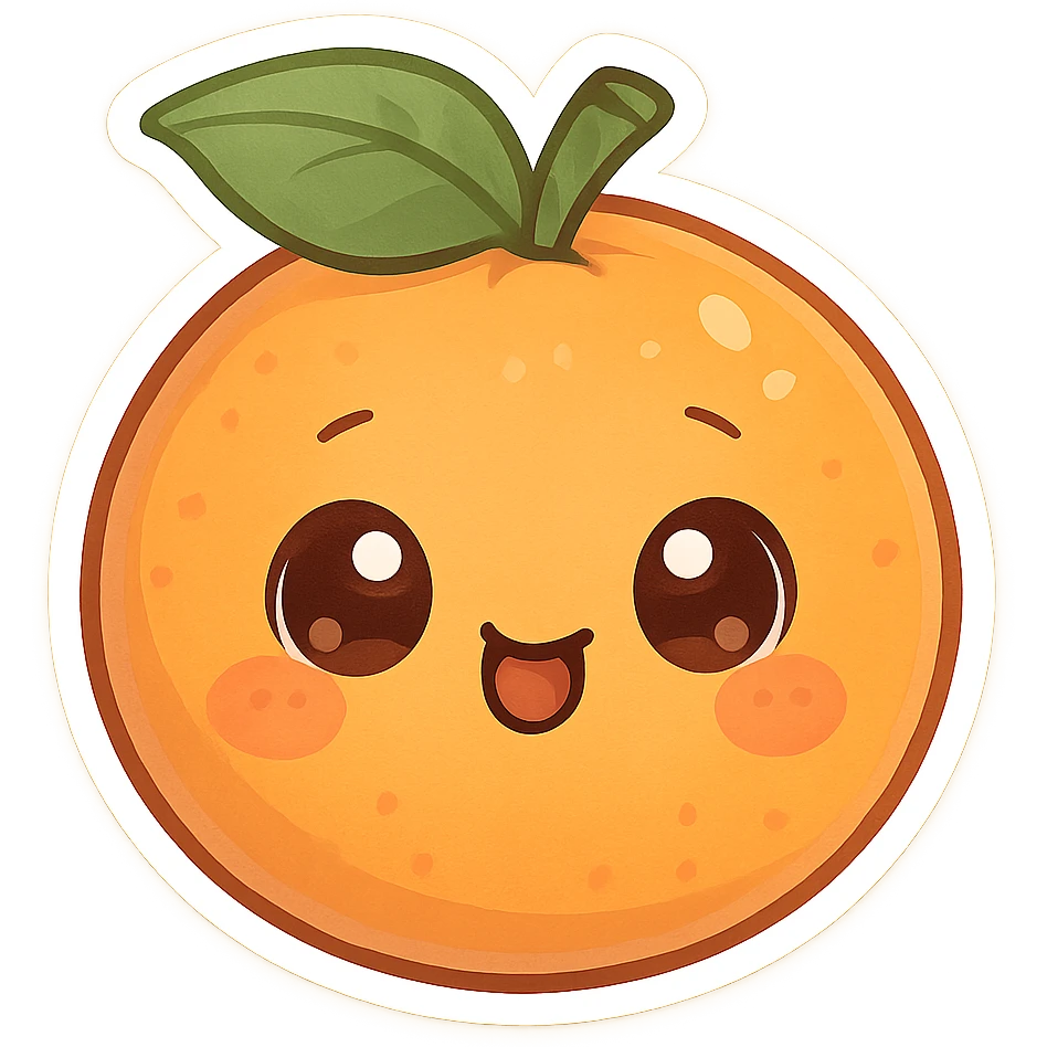 chibi sticker-style orange, cute and exaggerated emoji