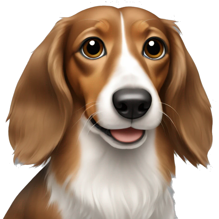 Brown, white, and black long haired dachshund  emoji