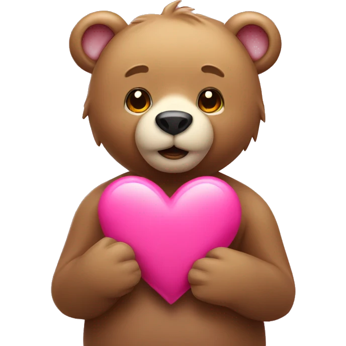 Bear holding pink hart emoji