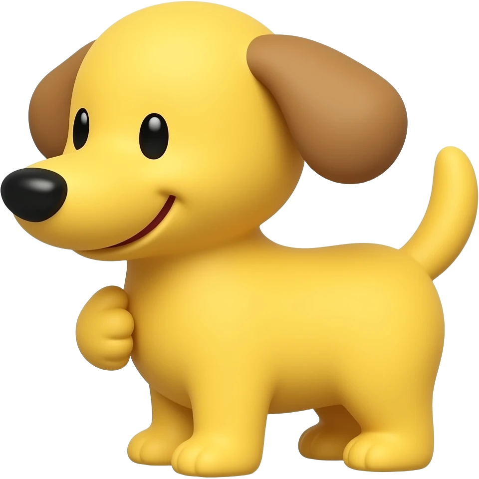 A yellow dog-shaped character with a very happy face emoji. emoji