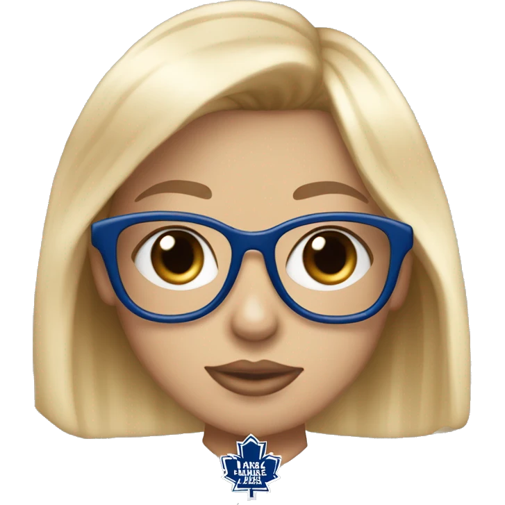 Diamond-heart with the Toronto Maple Leafs logo in the center of the heart. Mae it a girl. With blonde har and bangs and glasses. emoji