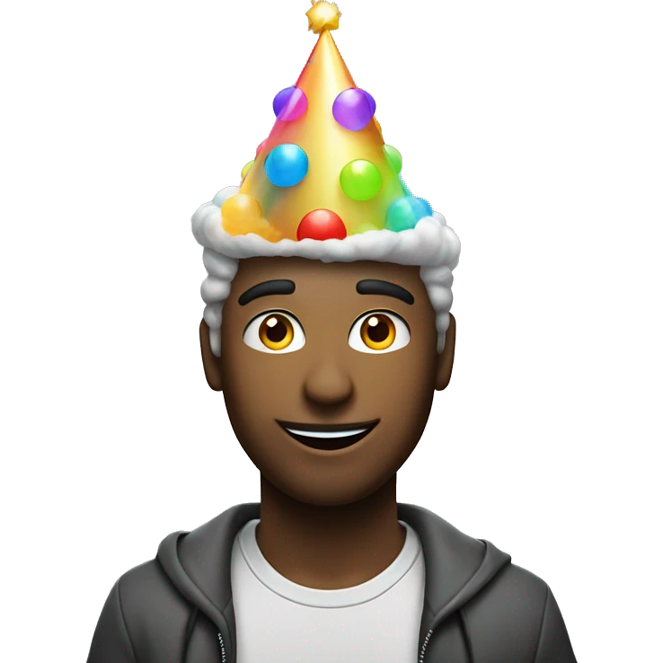 A guy with a birthday hat with lighting cloud floating abov his head emoji