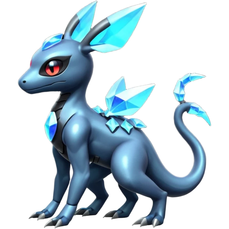 Shiny Futuristic Dusknoir-Salandit-Glaceon-Fakémon-hybrid-creature (full body)  emoji
