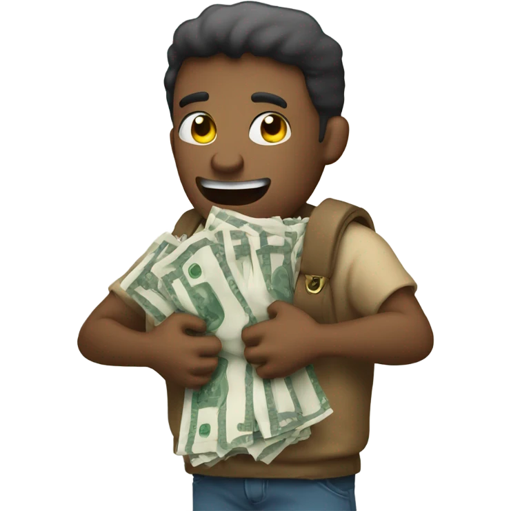 Man hugging money bag no emotion  emoji