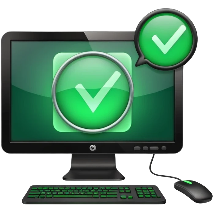 computer monitor showing a test check mark emoji