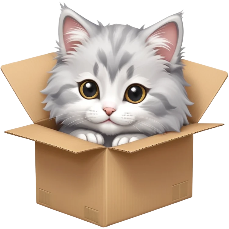  A very cute young kitten cat with one's head tilted to one side poked its paws out of the cardboard box and placed them on top of it emoji