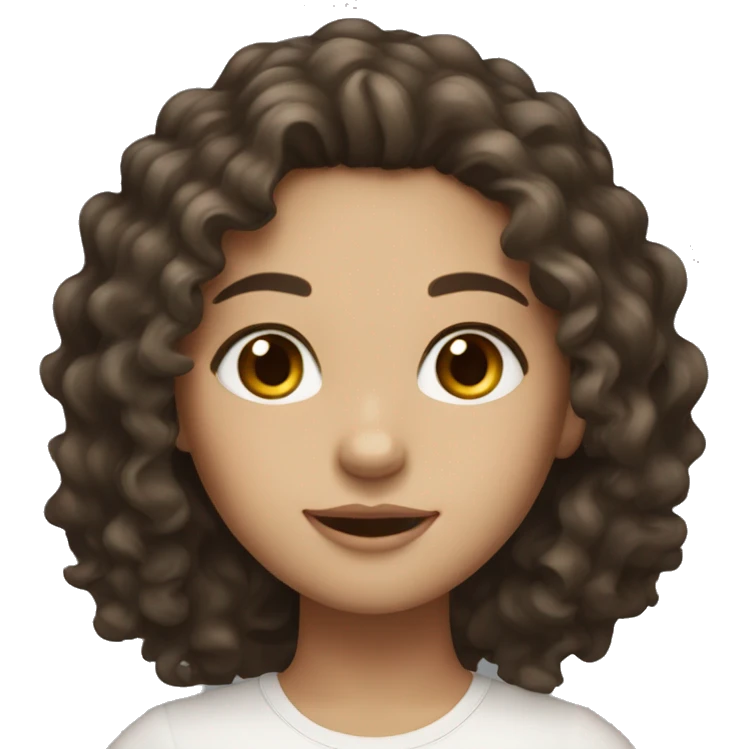 A girl with long dark brown curly hair with white skin tone and brown eyes emoji
