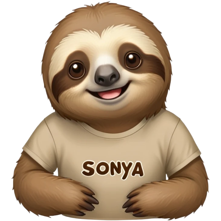 a sloth in a t-shirt that says “sonya” emoji
