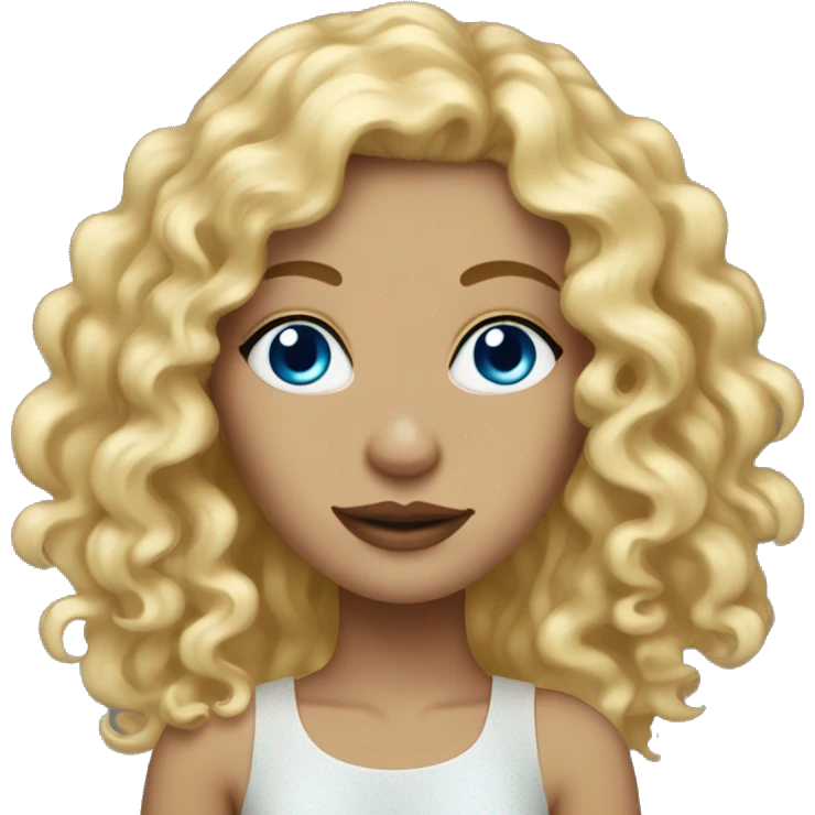 blond curls hair woman with blue eyes and freckles and a gold nose ring  emoji