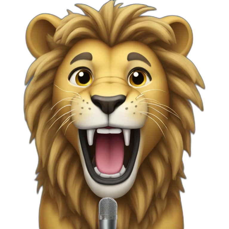 Lion superstar sing to mic loud emoji