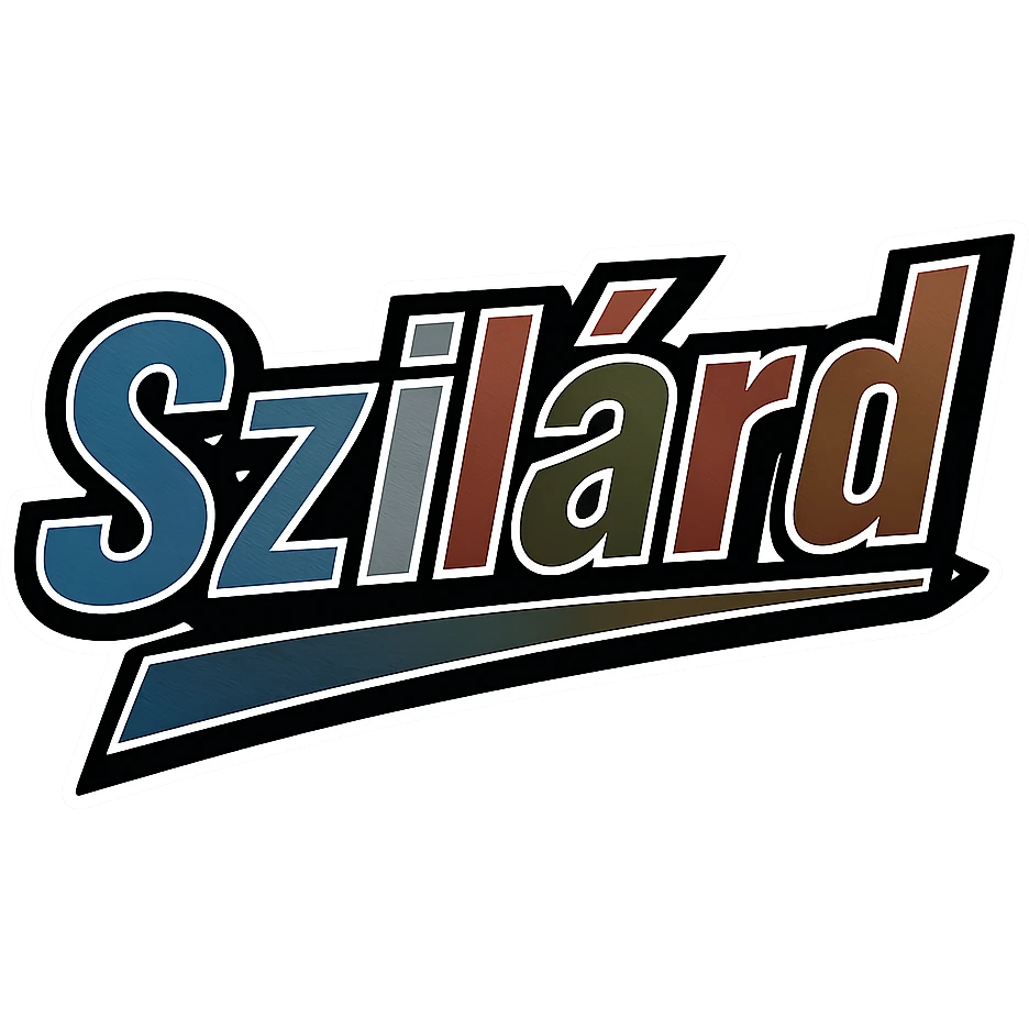 Text image of the name 'Szilárd' in a masculine, modern, gradient font with precise Hungarian characters, dark contour, extra thick, prominent white border as in sample images, dynamic slanted underline, masculine color shades (blue, gray, burgundy, green, brown), 1000x1000 px, PNG, transparent background. emoji