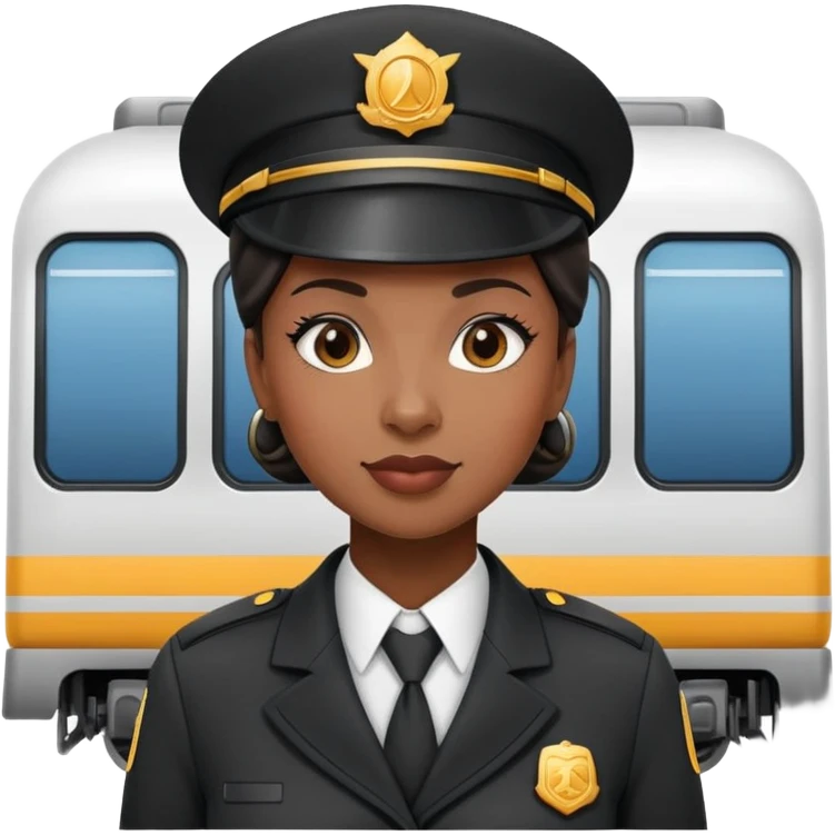Black female train conductor with train emoji