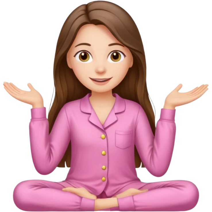 happy white long brunette hair girl with hazel eyes and in pink pajamas emoji