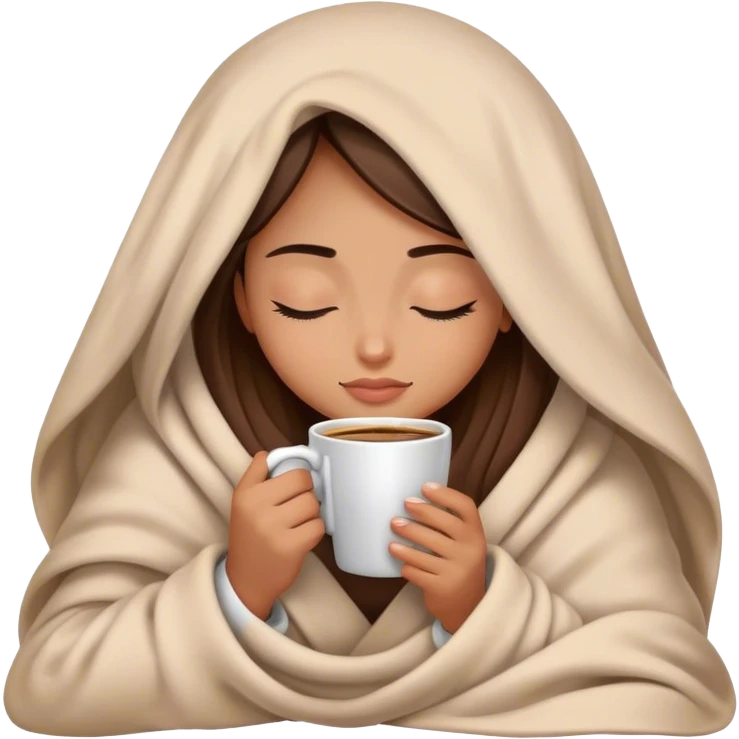 girl inside a blanket sipping coffee eyes closed emoji