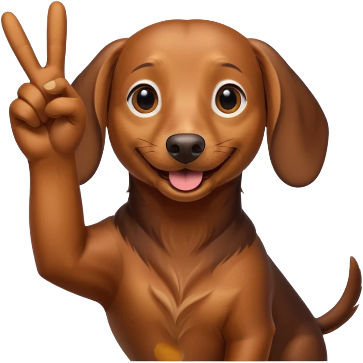 Create a dachshund showing a victory sign with his fingers emoji