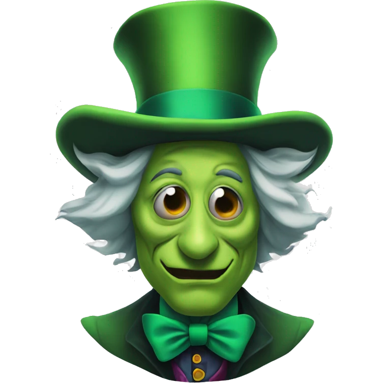 Evil mad hatter with green skin and large nose emoji