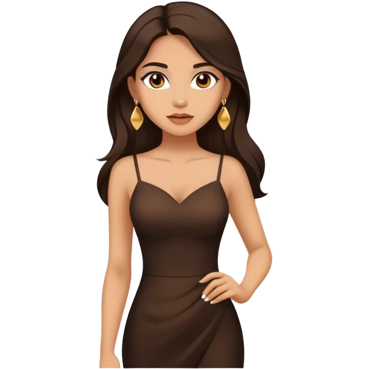 Beautiful woman,cute, long dark brown hair in dark dress with gold earrings emoji