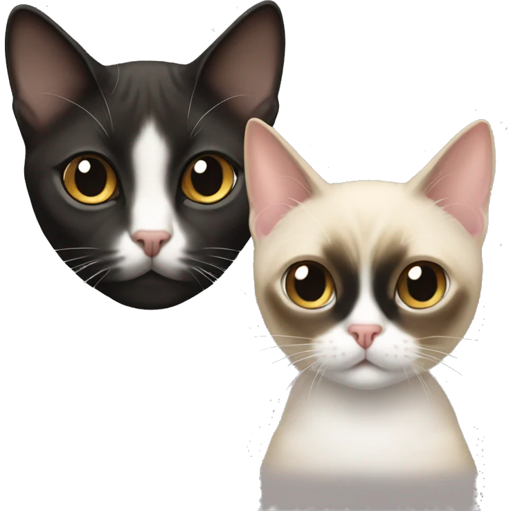 short hair female siamese cat staring at a male short hair tuxedo cat emoji