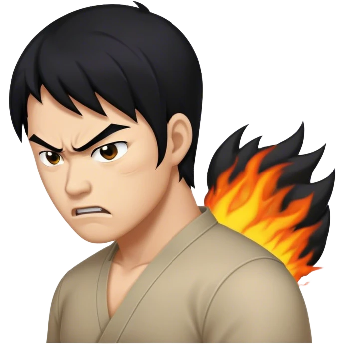 Angry Asian man side view, black hair emoji
