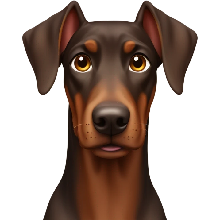 Brown Doberman without cropped ears looking forward and happy  emoji
