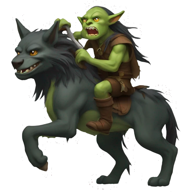 goblin with long hair riding a worg  emoji