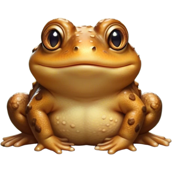 Cinematic Cute Toad Portrait Emoji, Head tilted playfully and inquisitively, featuring a charmingly plump form with bumpy, textured skin in rich earthy hues and round, sparkling eyes full of gentle mischief, Simplified yet irresistibly adorable features, highly detailed, glowing with a warm, friendly woodland glow, high shine, affectionate and lively, stylized with a touch of whimsical nature charm, soft glowing outline, capturing the essence of a mischievous yet loving toad that seems as if it could hop out of the screen into your arms! emoji