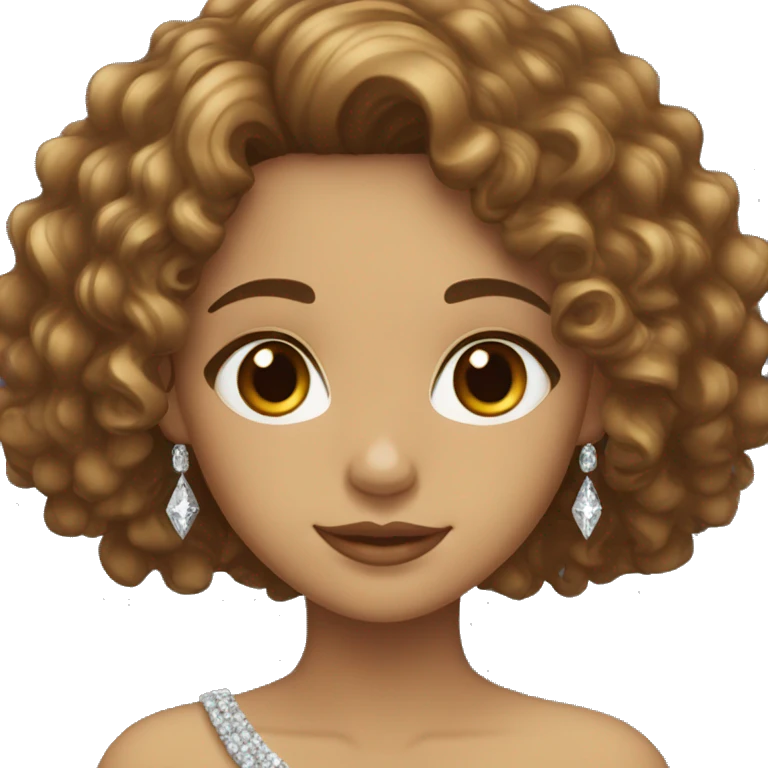 Hispanic/curly long hair, brown light color/ with dark brown eyes / with a diamond dress emoji
