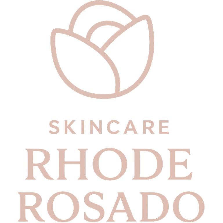 logo for SKINCARE ROSADO RHODE, gentle, pastel pink palette, abstract rose or petal motif, clean, upscale, beauty brand emoji