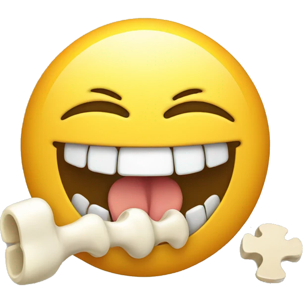 smiling smiley with bone in mouth emoji