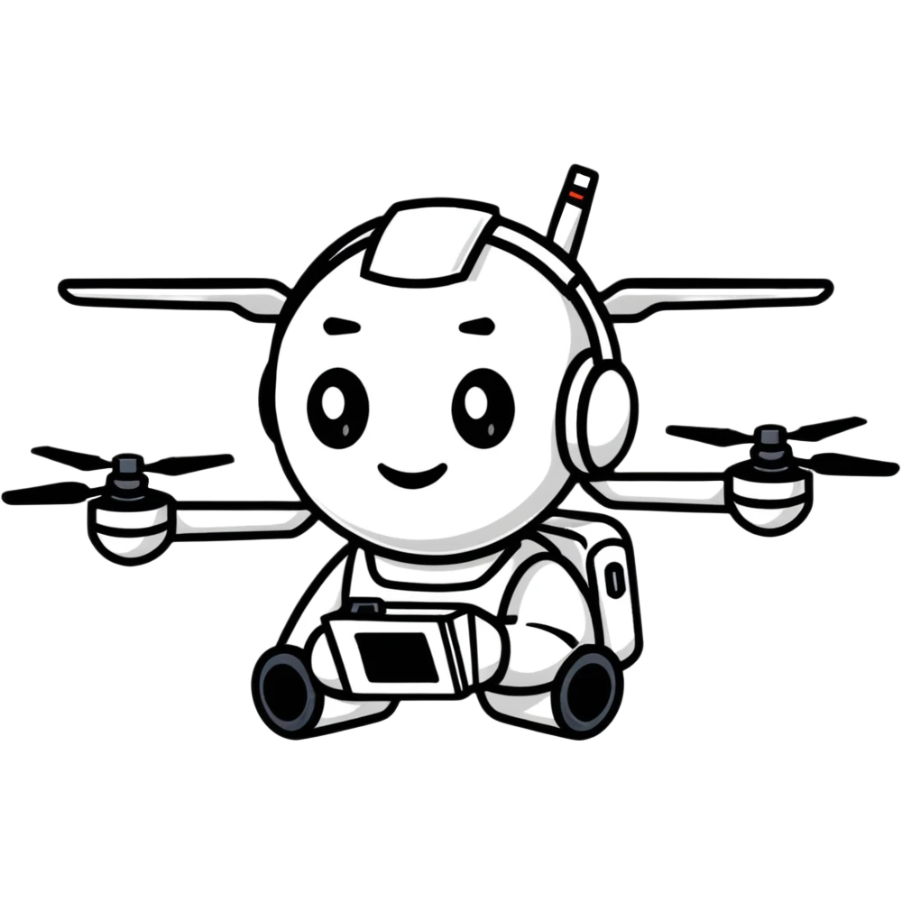 cartoon drone pilot smiling with drone emoji