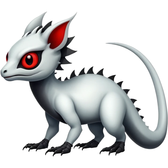 a translucent white with black belly and red eyes exotic edgy vernid-fionbri-creature full body emoji