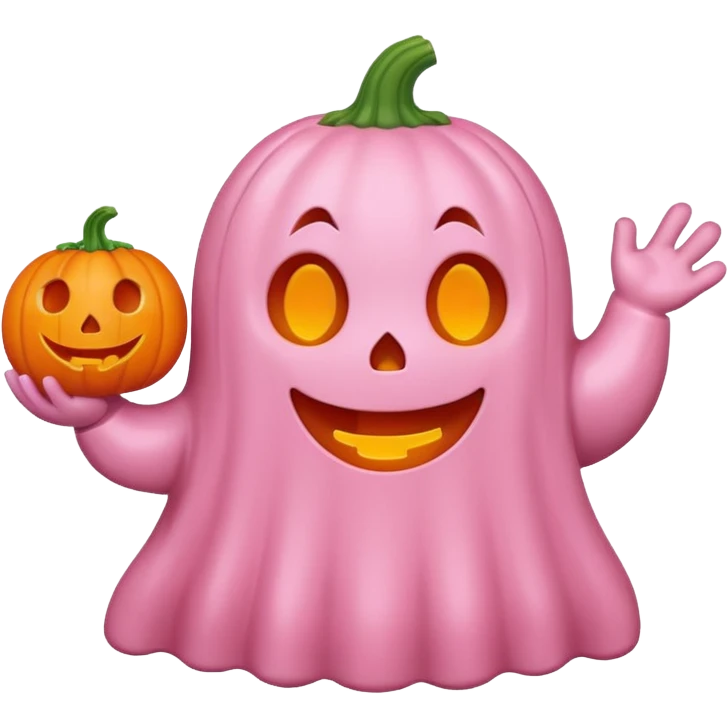 pastel pink ghost with orange pumpkin kawaii style emoji