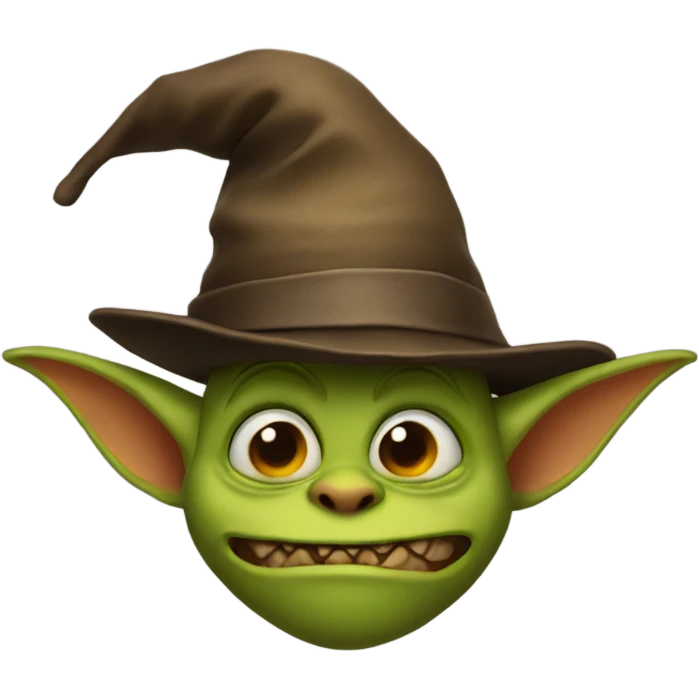Goblin wearing hat and his eyes are hidden under the hat emoji