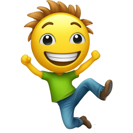 An eco-friendly smiley face man who looks happy and jumps for joy. emoji