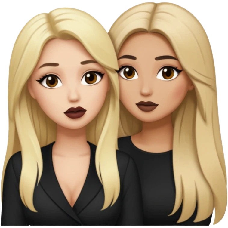 Boujy baddie best friends gossiping, one blonde, one brunette, long hair, trendy heavy makeup emoji