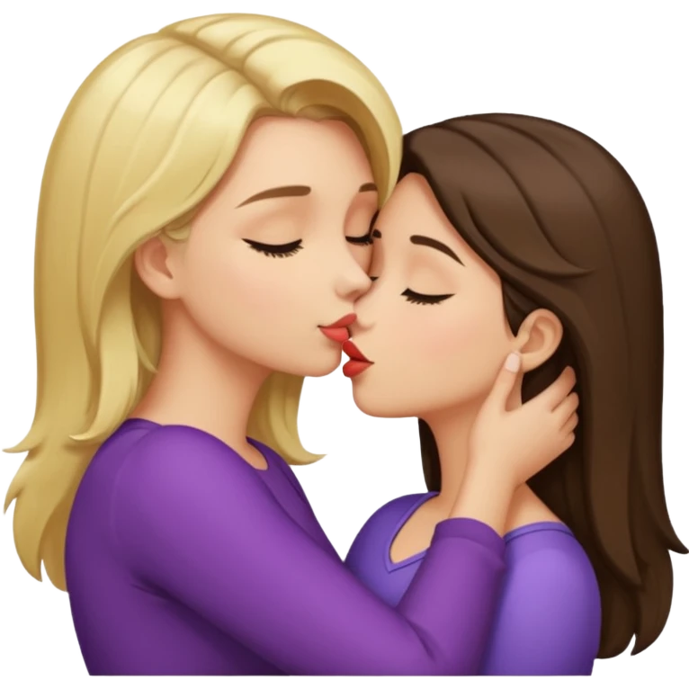 blond girl kissing brunette girls neck emoji