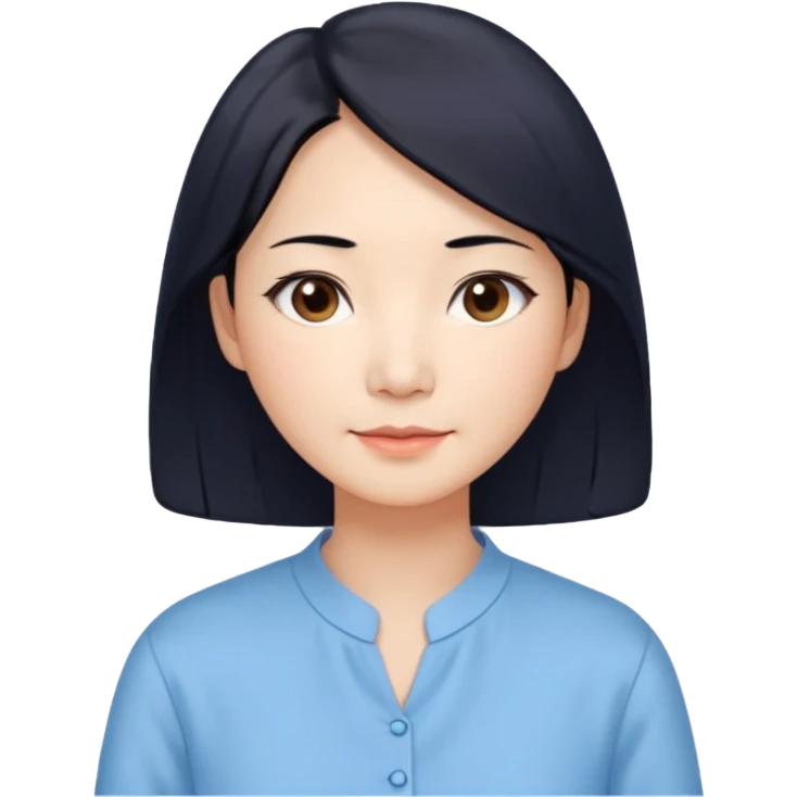 Chinese woman 50 years old, gentle caring expression, shoulder-length black hair, brown eyes, pastel blue blouse emoji