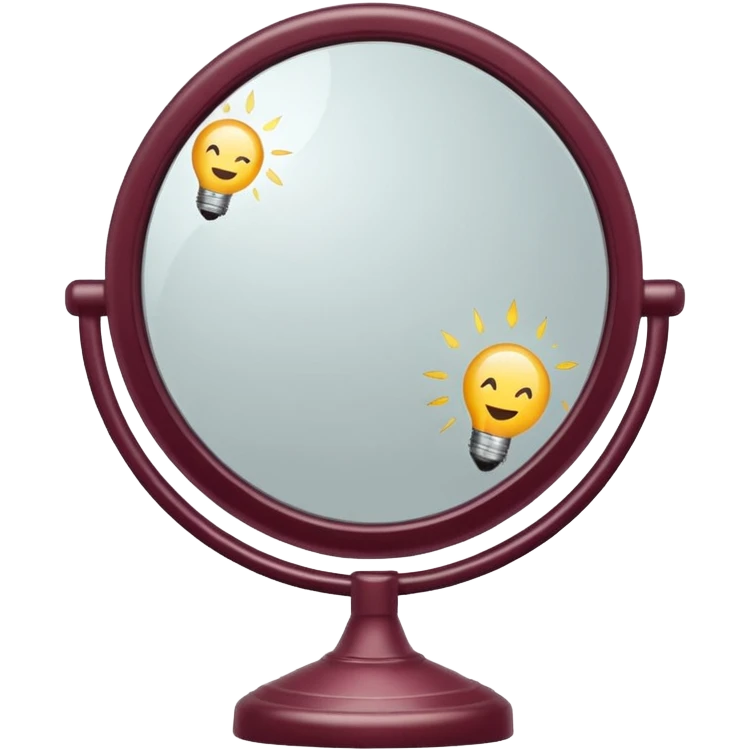 Minimalist emoji-style sticker of a vanity mirror with dim bulbs and cracked glass, words “Am I real yet?” smeared in dusty lipstick tone


 emoji