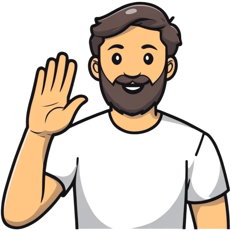 happy bearded guy waving hand emoji