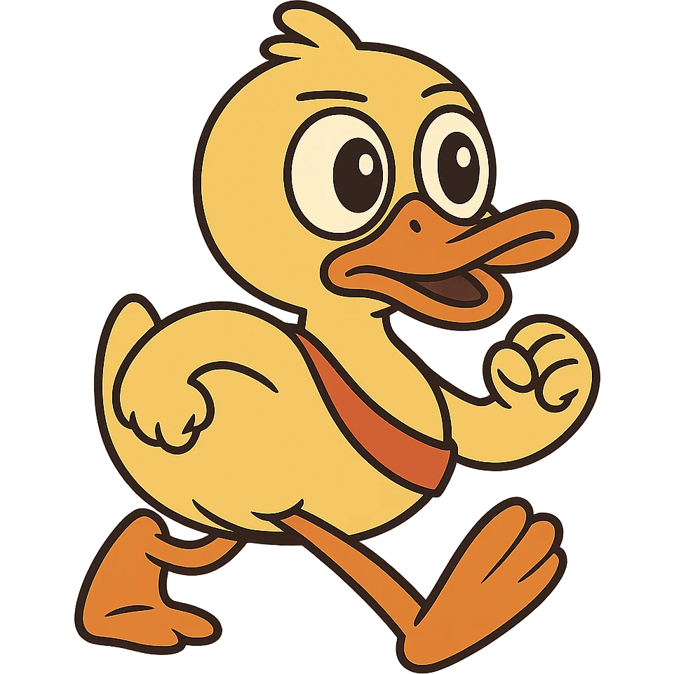 cartoon duck with big eyes for a duck race in flat toon style emoji