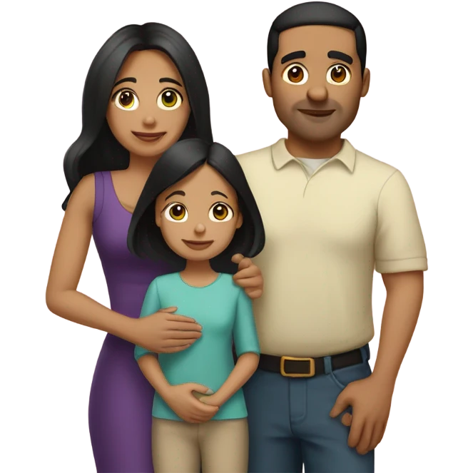 Puerto rican beard short black hair  husband with blond long hair wife and brown long hair daughter Family Hugh  emoji