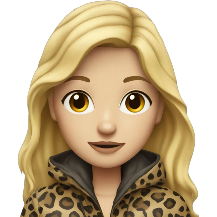Blonde hair girl stands in the rain at full height wearing a leopard color raincoat emoji