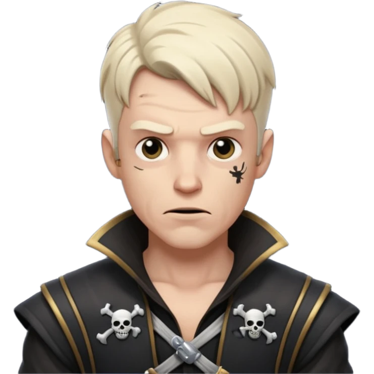 animated emoji for a player called prophet of doom I Dont Know shruging emote needs to be white male space pirate themed and dark aesthetic  emoji