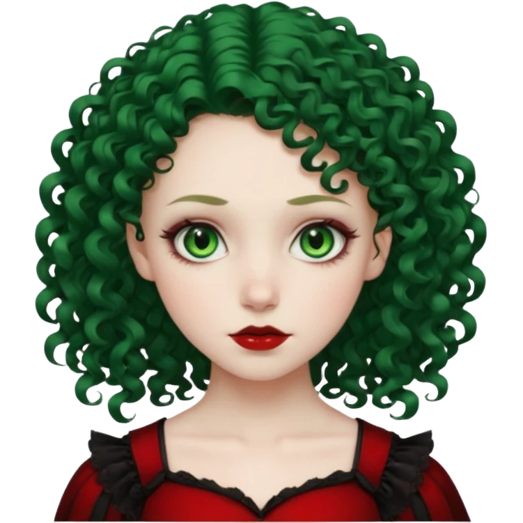pale girl , From green eyes with curly hair to red shoulder, with the gothic and 2000s style emoji